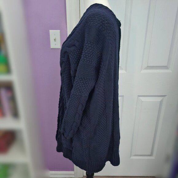 Agnes & Dora Dark Blue Large Knit Long Sleeve Cardigan - Picture 2 of 7